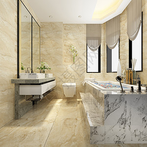 干净的3D提供经典现代洗手间配有豪华瓷砖装饰美丽的白色经典的高清图片素材