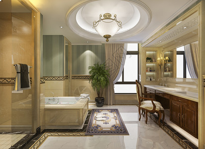 3d提供现代厕所配有豪华瓷砖装饰洗下沉放松地面高清图片素材