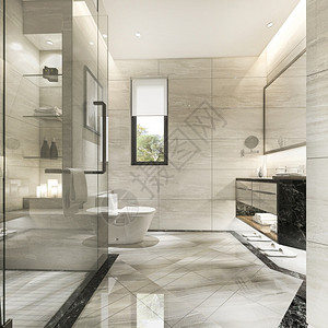 3d提供现代厕所配有豪华瓷砖装饰渲染放松当代的奢华高清图片素材