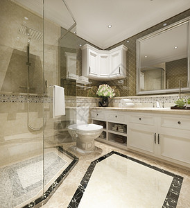 美丽的现代洗手间有豪华瓷器渲染卫生间窗户高清图片素材
