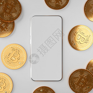BitcoinBTC带智能手机模型的三维插图隐私硬币货图片