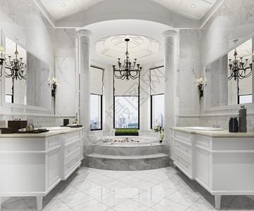 奢华3D提供经典现代洗手间配有豪华瓷砖装饰浴室盆地最小的高清图片素材