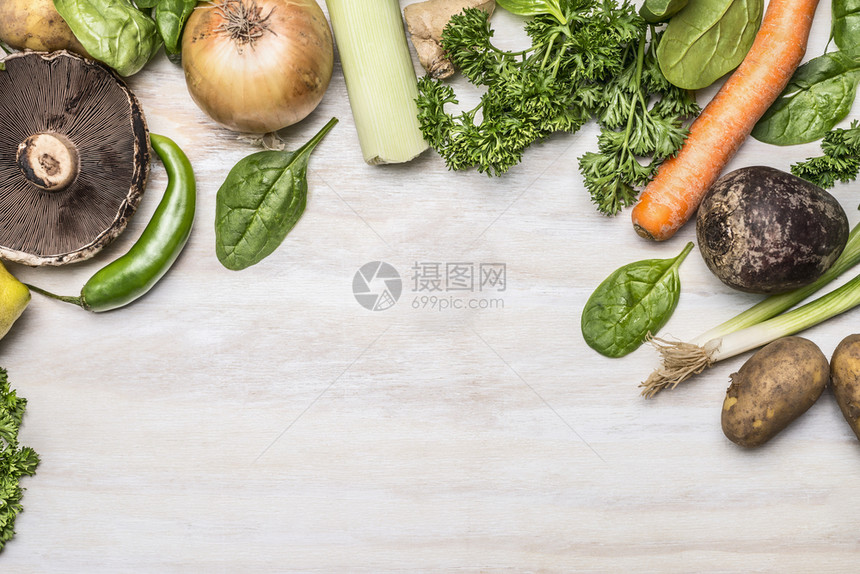 秋新鲜水果蔬菜和草药白生背景最佳视图梨卷心菜吃图片