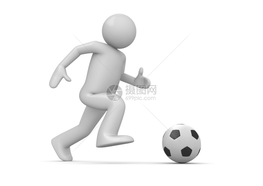 人类竞争的足球运动员3D白人背景的孤立字符体育系列男图片
