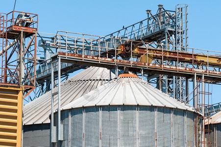 玉米食物谷储存设施粮仓和干燥塔天空图片