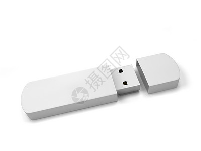 白色usb塑料贮存白色背景上孤立的空白usb闪存驱动器3d插图光盘设计图片