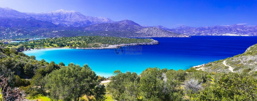 克里特岛最美丽的海滩AgiosNicolaos希腊自然景观附近Istron海湾风景旅游翠图片