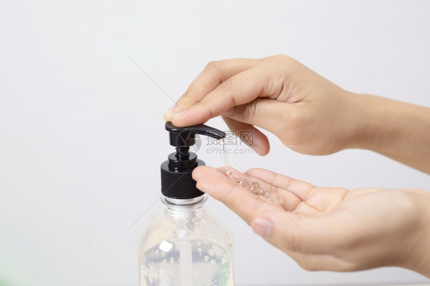 清洁器酒精凝胶用来洗手和干净防止Covid19流感医疗的图片