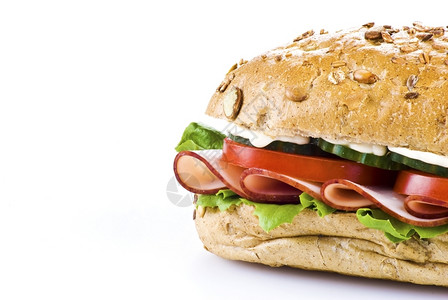 快餐健康休息新鲜做的三明治火腿和蔬菜加白图片