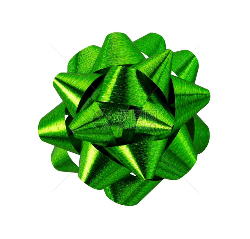 以白色背景孤立的绿光彩丝带弓礼用于季节贺假圣诞庆祝活动和新年概念生日装饰新图片