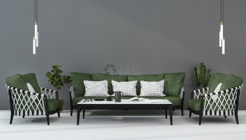 3D在客厅用扶手椅模拟扫描的绿色沙发最小屋现代图片