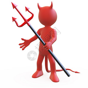 红色大恶魔以红色和黑三叉戟相威胁的魔鬼高分辨率在白色背景上投射面带分散的阴影怪物尾巴有角的背景