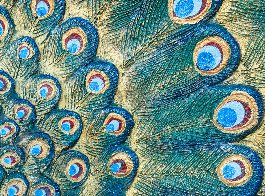 注意力精美的羽毛泰希尔寺庙雕塑孔雀尾部图案的详情图片