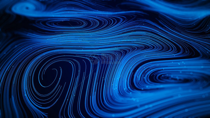 黑色的弯曲蓝抽象背景数字粒子和线波浪背景曲和螺旋数字网络空间背景技术图片