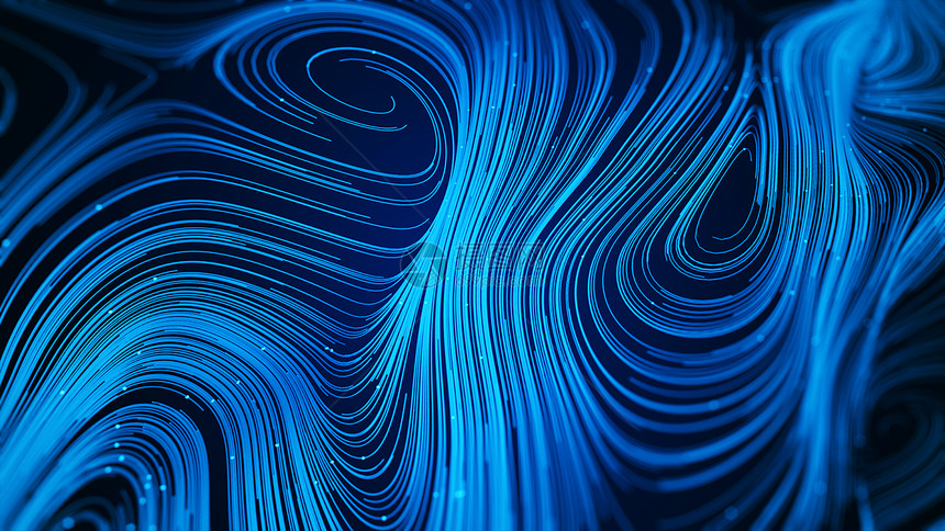 辉光弯曲形象的蓝色抽背景数字粒子和线波浪背景曲和螺旋数字网络空间背景图片