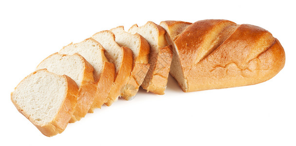 棕色的早餐白背景上分离切片的新鲜白面包小麦图片