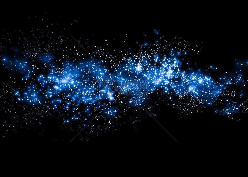 辉光散景蓝闪和布OK赫星的魔法尘在你产品的底片粒子上蓝色的图片