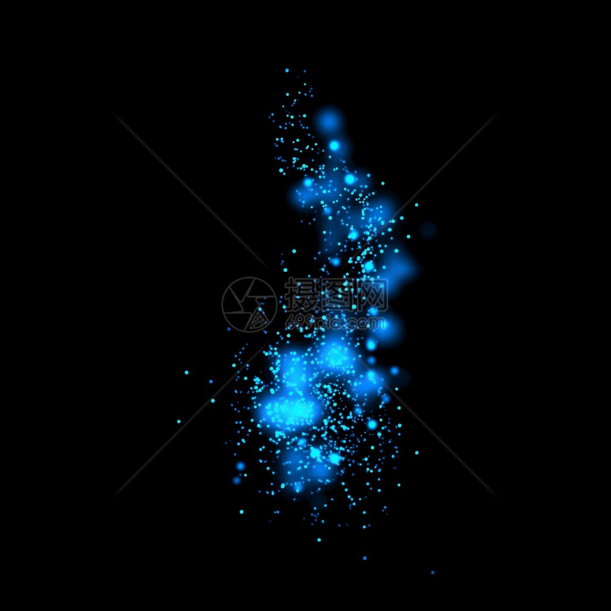 蓝光闪和布OK赫星的魔法尘在你产品的底片粒子上辉光充满活力尾巴图片