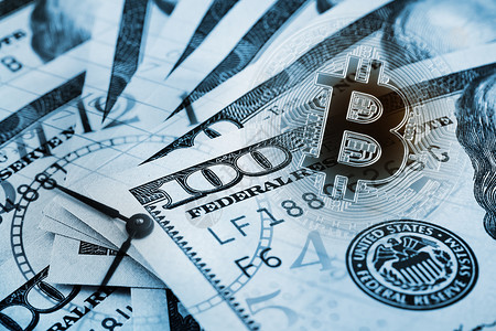 金子美元Bitcoin商业背景发展和增长新虚拟货币的构想关于Bitcoin商业拼贴比特币专题的新虚拟货币Tonning在蓝色商业背景图片