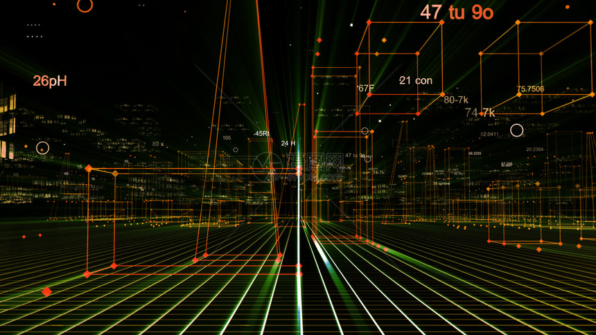 3D从网络空间和信息存储中的数据向抽象技术数字城市展示信息空间存储中的抽象技术形建造贮存图片