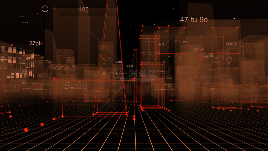 未来派蓝色的现代3D从网络空间和信息存储中的数据向抽象技术数字城市展示信息空间存储中的抽象技术图片