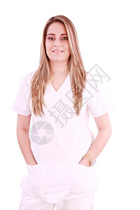 年轻女医生或护士年轻的在室内外套图片