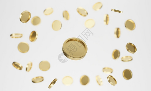 横幅金属头奖白背景的彩蛋或赌场3D概念被爆金硬币喷射背景图片