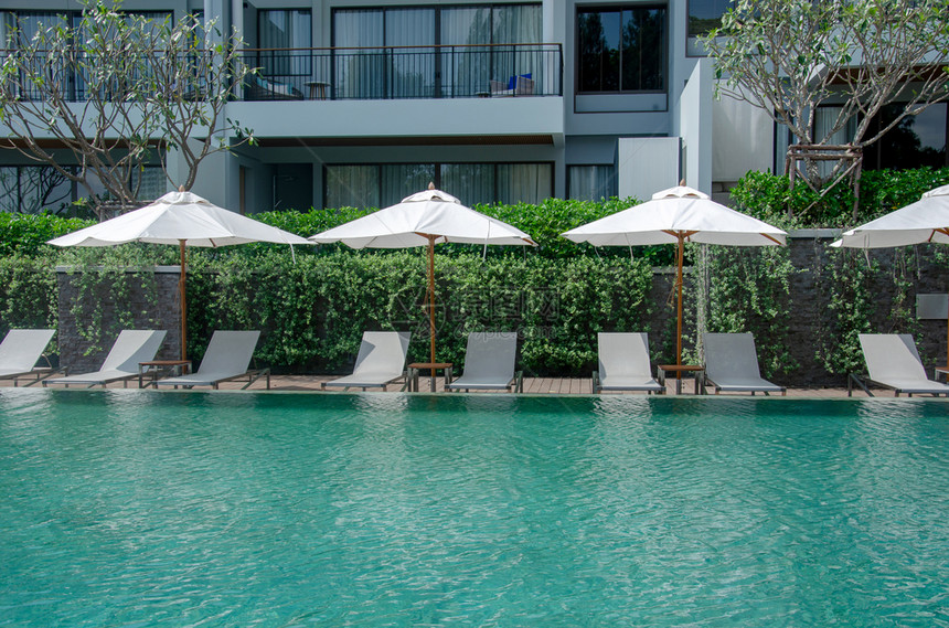 休息水优质的在酒店游泳池旁坐在美丽的豪华椅子旁图片