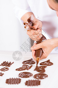 一种厨师用巧克力做数字装饰蛋糕馅饼手图片