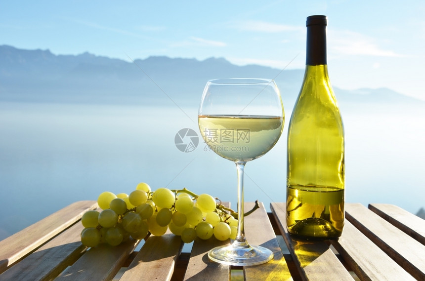 束瑞士日内瓦湖的葡萄酒和争夺瑞士日内瓦湖桌子水果图片