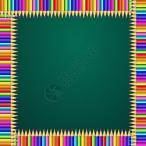 彩色框架线条艺术向量老师矢多彩方框由绿色黑板背景上彩色虹铅笔制成空白文本复制间回校或教师白天模板框架由绿色黑板背景上彩虹铅笔制成背景