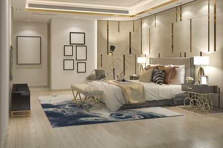 房间3d提供美丽的豪华卧室套房在酒店与电视屋建造图片