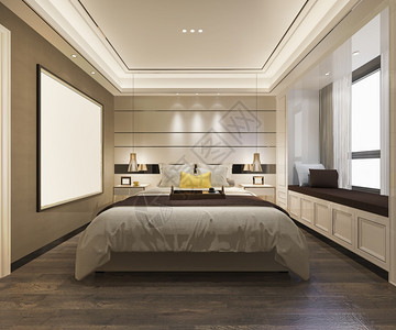 后现代休息放松3d提供美丽的豪华卧室套房在酒店与电视图片