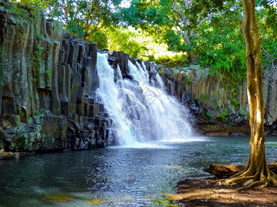 公园毛里求斯岛罗切特瀑布流动的旅游图片