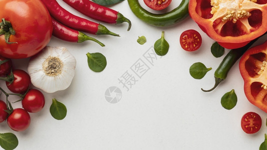 白色的钟高分辨率照片顶端观赏红辣椒和西柿大蒜的优质照片美丽粉合影胡椒图片