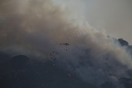 破坏燃烧战士撒丁岛的烟雾和森林火灾图片