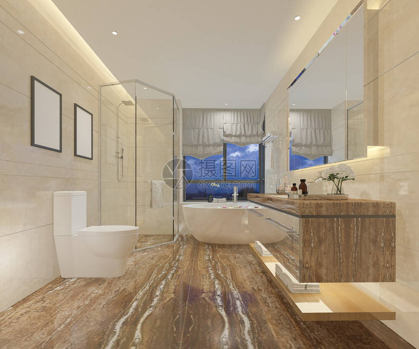 大理石最小的屋3d提供现代厕所配有豪华瓷砖装饰图片