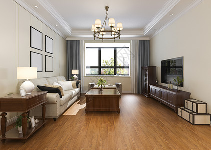 木头活的3d提供现代经典客厅和吊灯自在图片
