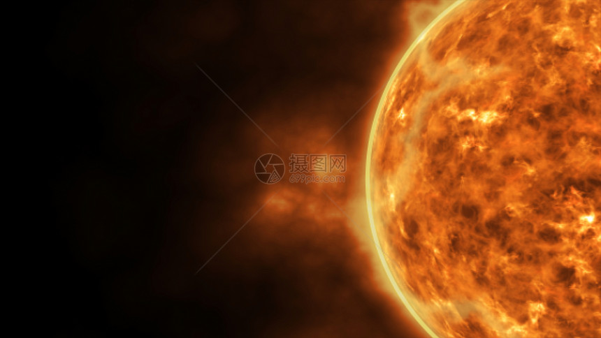 行动太阳星表面与耀斑燃烧动画3D渲染等离子体明亮的图片