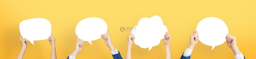 以孤立的黄色背景Banner为主全景观在网络上举行白言辞泡活动在网路上合伙论坛气泡图片