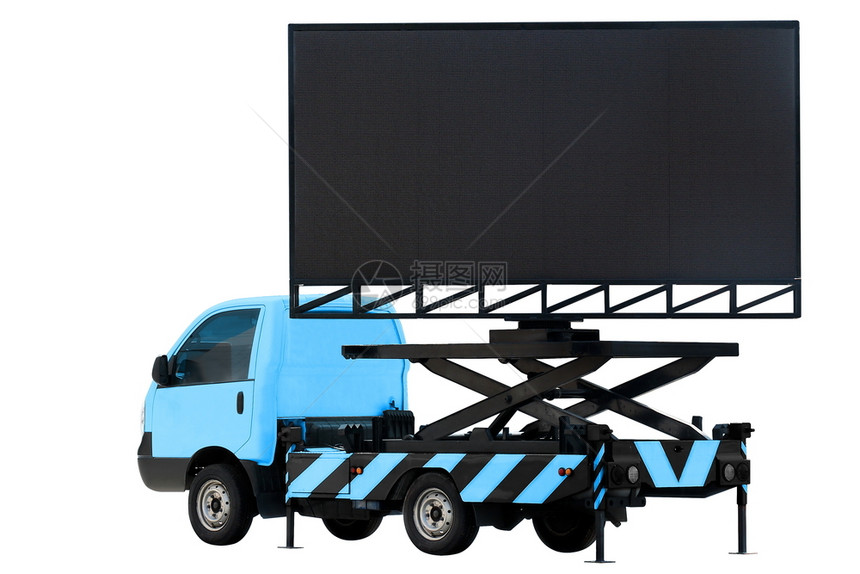 钟车牌广告板上的蓝色LLED面板用于标志广告孤立在背景白色的广告上晋升信息图片