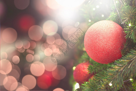 圣诞树红球装饰图片