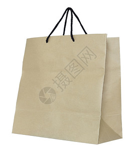 营销白色和剪切路径隔离的棕纸袋用过剪裁图片