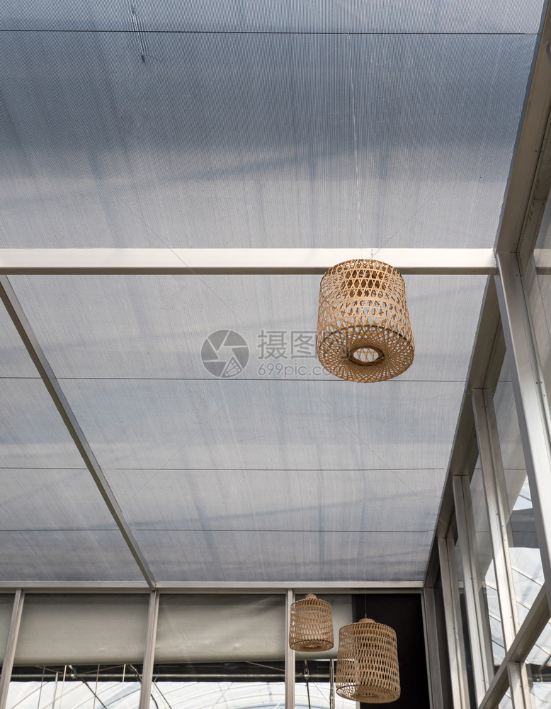 乡村竹布编织灯挂在天花板上餐厅装饰质地玻璃图片