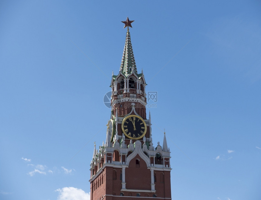 莫斯科克里姆林宫主钟叫做库兰提在斯帕卡亚塔12小时红广场斯帕卡娅俄罗鲁宾图片