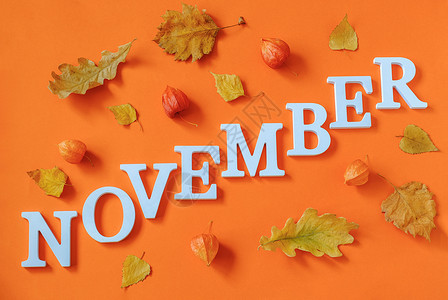 11月英文字母和秋叶图片