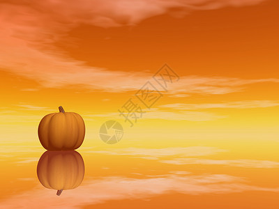 邪恶南瓜蔬菜水果云万圣节南瓜反射橙色日落3D变成万圣节南瓜3D设计图片