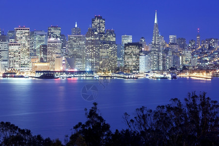 美洲城市区国加利福尼亚州旧金山夜幕全景的风图片