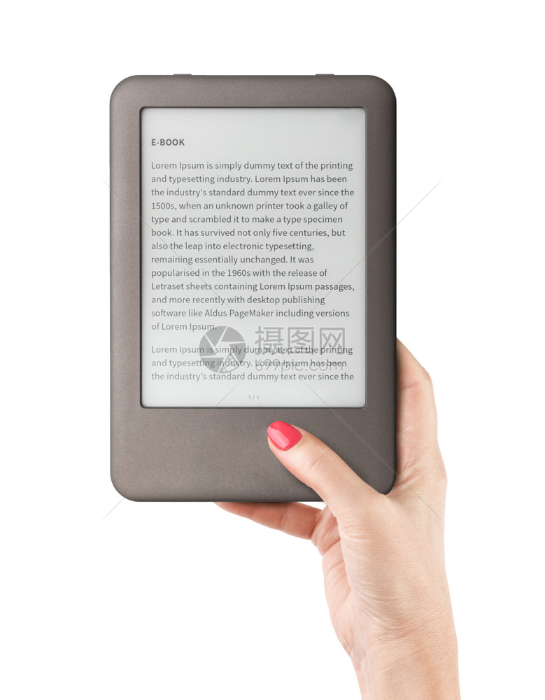 展示平板电脑手持子图书阅读器包含屏幕剪贴路径和手握的屏幕书籍剪贴路径LOREMIPSUM文本在电子书屏幕上口袋图片