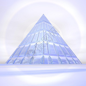 白色的透明金字塔用玻璃制成的金字塔在明日夕阳前艺术品正面图片